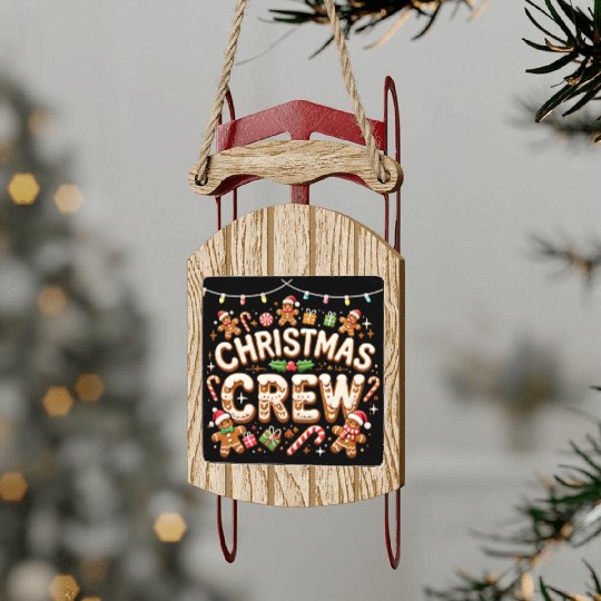 Gingerbread Christmas Crew with Candy and Gifts Sled Ornaments