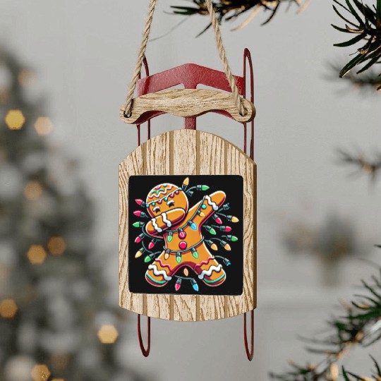Dabbing Gingerbread Wrapped in Christmas Lights Sled Ornaments