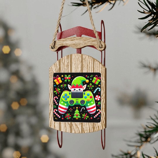 Christmas Elf Themed Gaming Controller Fun Sled Ornaments