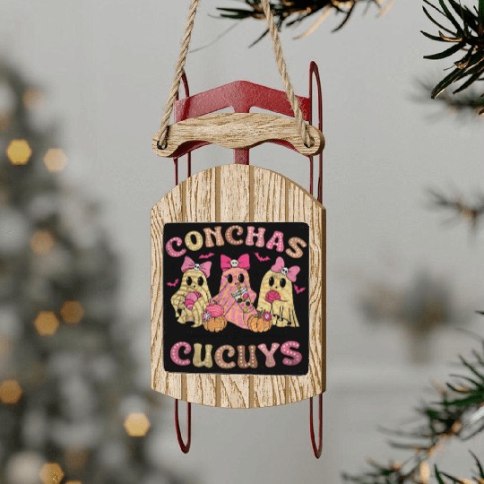 Retro Conchas and Cucuys Mexican Ghost Halloween Sled Ornaments