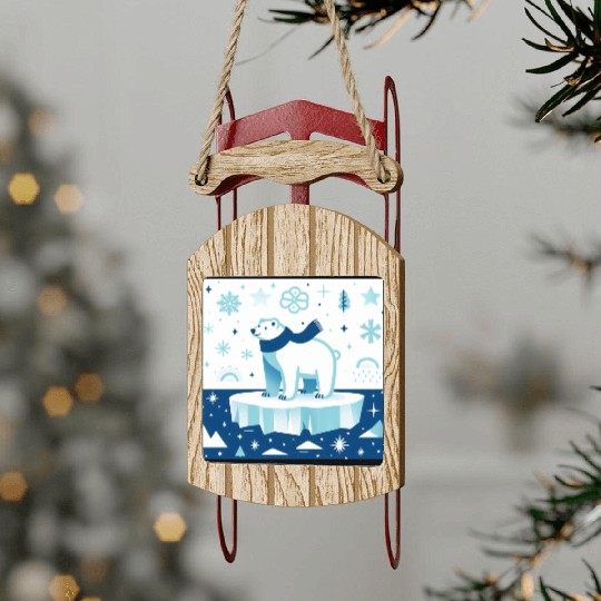 Polar Bear in Winter Wonderland Sled Ornaments