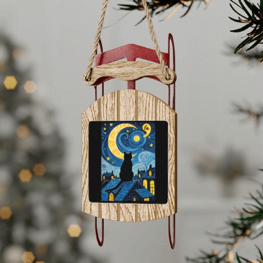 Halloween Starry Night Black Cat Comma La Harris Sled Ornaments