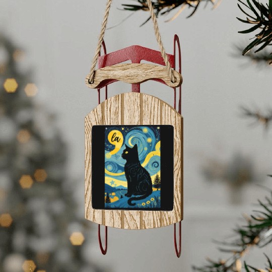 Halloween Starry Night Black Cat Comma La Harris Sled Ornaments