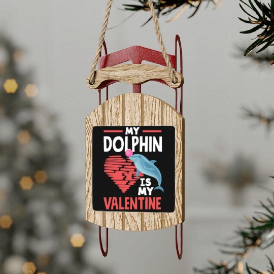 My Dolphin Is My Valentine Heart Love Sled Ornaments