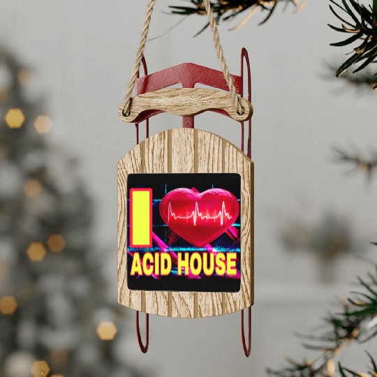 I LOVE ACID HOUSE YELLOW FONTS Sled Ornaments