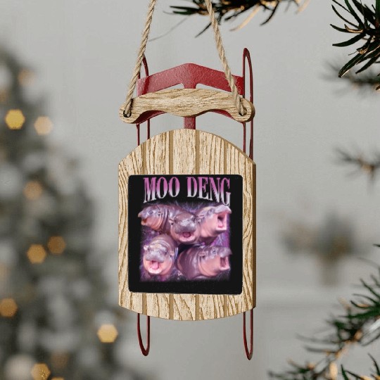 I Love Moo Deng Bootleg I love you Bouncy Pig Sled Ornaments
