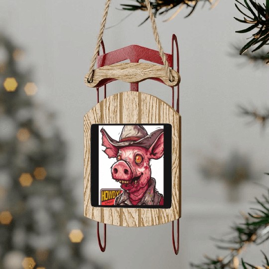 hillbilly redneck zombie cowboy pig Sled Ornaments