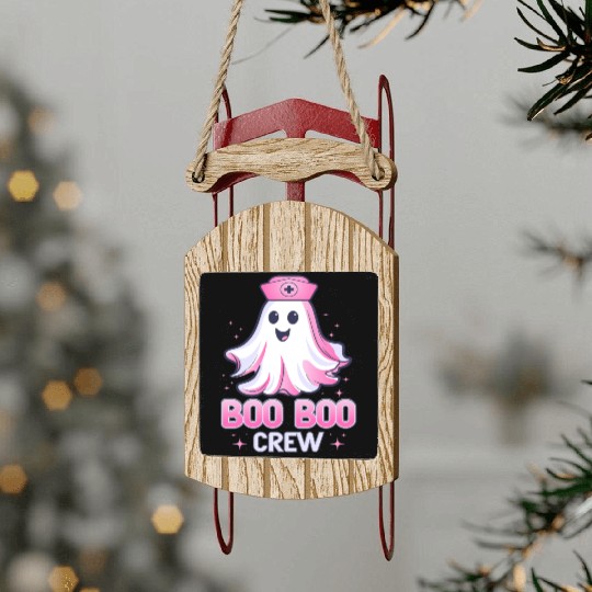 Boo Boo Crew Nurse Pink Ghost Halloween Costume Sled Ornaments