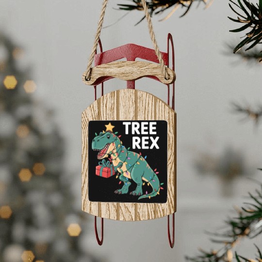 Dinosaur Christmas Tree Rex Pajamas Xmas Lights Sled Ornaments