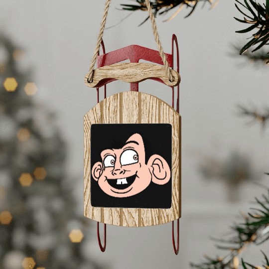 Monkey Face Sweet Cute Little Head Laughs Happy Sled Ornaments
