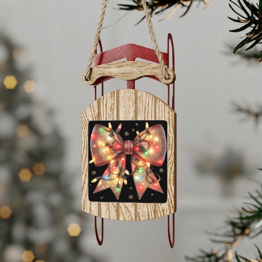 Christmas Light Coquette Bow Sled Ornaments