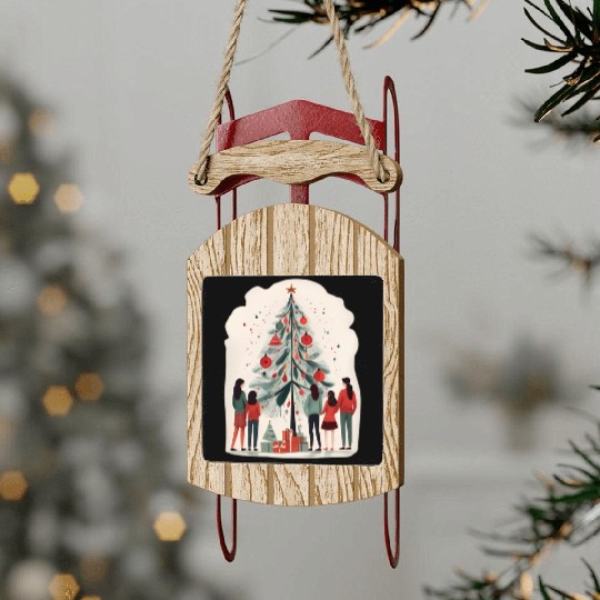 Joyful Family Christmas Celebration Sled Ornaments