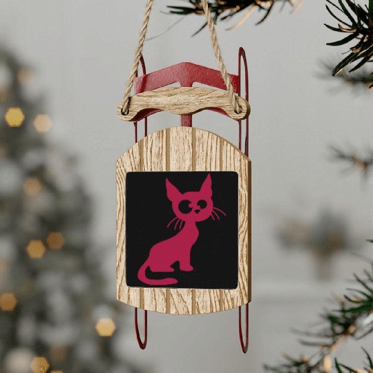 Crazy Cat Squinting Funny Eyes Grimace Fun Cartoon Sled Ornaments