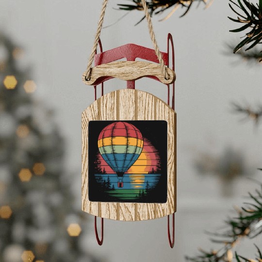 Hot Air Balloon Retro Sunset Adventure Sled Ornaments