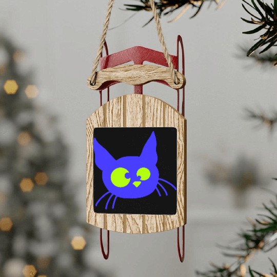 Crazy Cat Squinting Funny Eyes Grimace Fun Cartoon Sled Ornaments