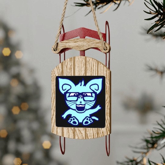 Nerd Cat Horn-rimmed Glasses Geek Smart Kitten Fun Sled Ornaments