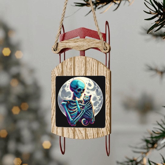 Skeleton Cute Cat Skull Kitty Halloween Sled Ornaments
