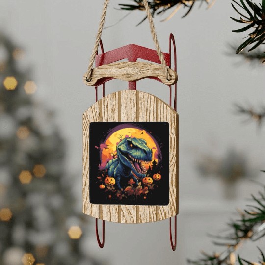 Spooky T-Rex Halloween Dinosaur Costume Sled Ornaments
