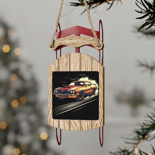 Classic Muscle Car in Action Sled Ornaments