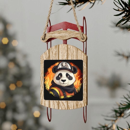 Panda's Firefighter / Fireman Panda Sled Ornaments