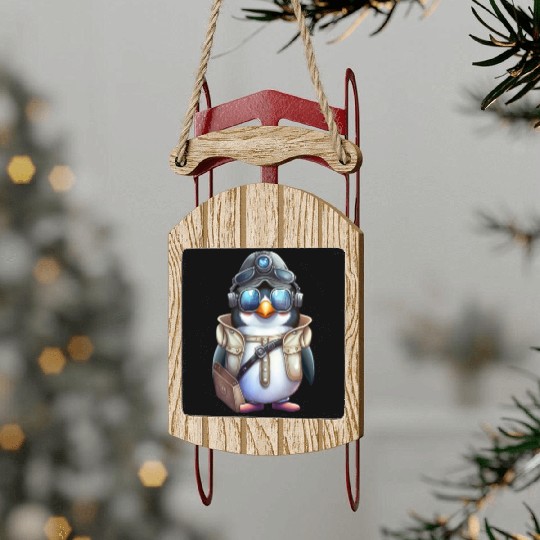 funny penguin , penguin logo , Penguin Lovers Sled Ornaments