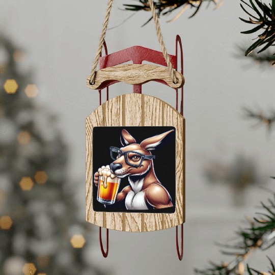 Kangaroo with Glasses Drinking Beer Sled Ornaments