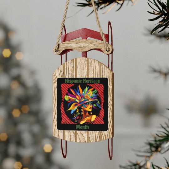 Elegant Hispanic Heritage Month Feathered Mask Sled Ornaments