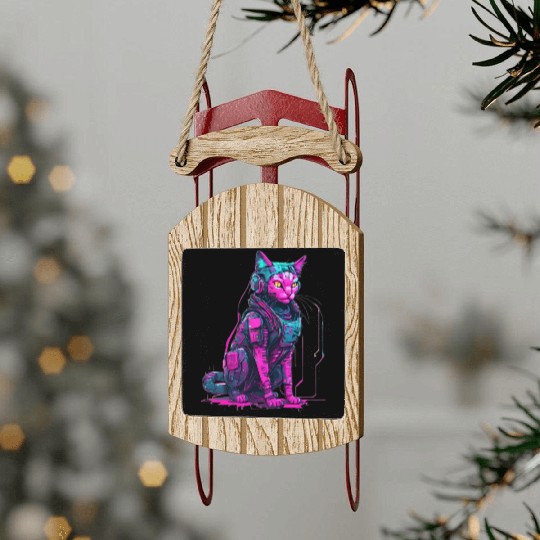 Cyber Warrior Cat Sled Ornaments