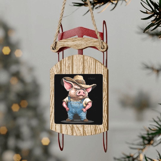 Hillbilly Pig Farmer – Redneck Village Life Sled Ornaments