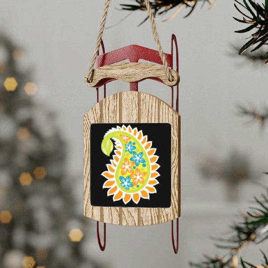 Vibrant Floral Paisley Pattern Sled Ornaments