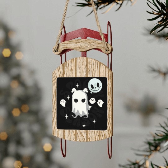 Halloween Ghosts Spooky Season Sled Ornaments