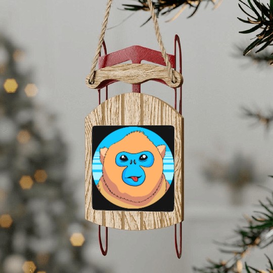 Monkey Lover Cute Snub Nosed Monkey Face Sled Ornaments