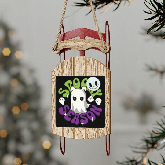 Halloween Ghosts Spooky Season Sled Ornaments