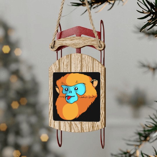 Cute Monkey Face Golden Snub Nosed Monkey Lover Sled Ornaments