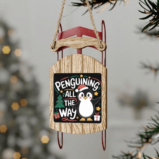 Penguining All The Way Penguin Christmas Joyful Sled Ornaments