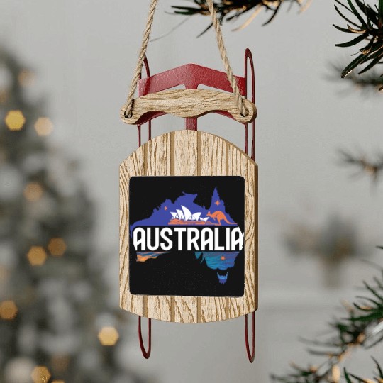 Australia Kangaroo & Sydney Opera House Map Sled Ornaments