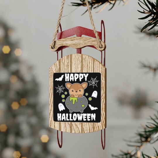 Deer Happy Halloween Cauldron Bat Sled Ornaments