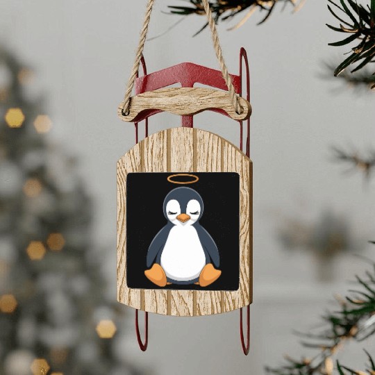Peaceful Penguin with Halo Design Sled Ornaments