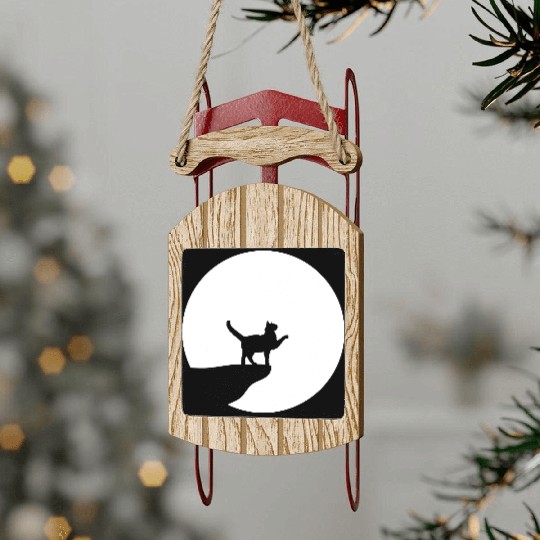 Cat Moon Cliff At Night Werewolf Round Howling Fun Sled Ornaments