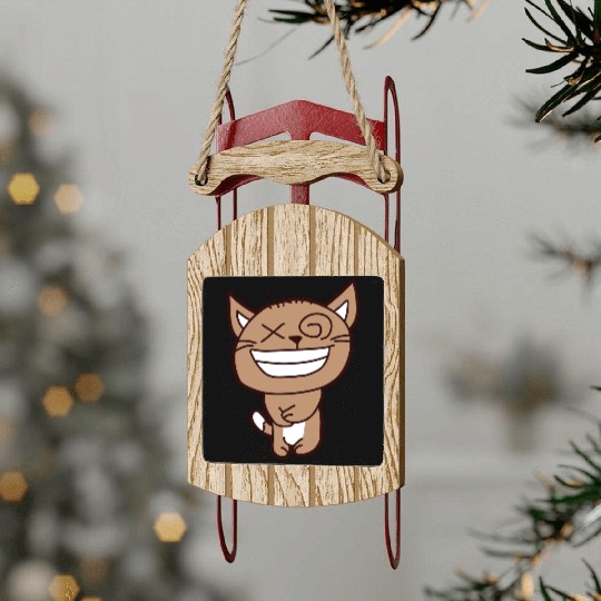 Crazy Cat Weird Funny Eyes Cool Grimace Cartoon Sled Ornaments