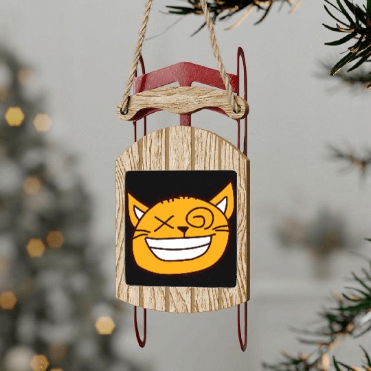Crazy Cat Weird Funny Eyes Cool Grimace Cartoon Sled Ornaments