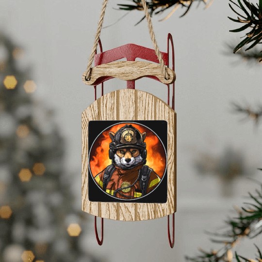 Fox Firefighter Sled Ornaments
