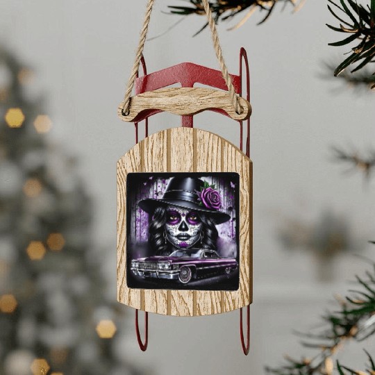 lowrider catrina Sugar skull Sled Ornaments