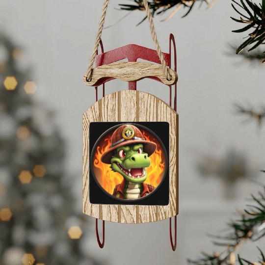 Crocodile Firefighter Sled Ornaments