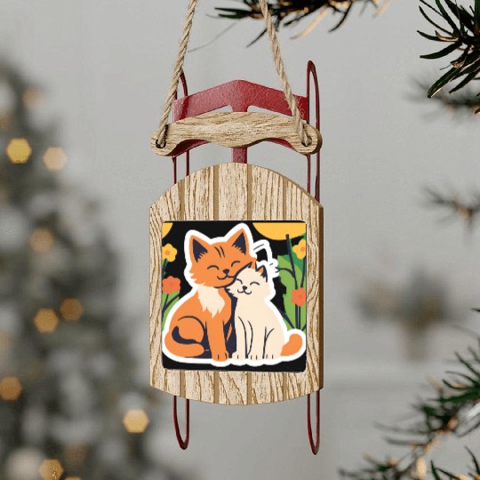 3d cat dou sweet and joyful Sled Ornaments