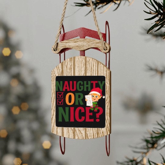 Naughty or Nice Elf Checklist Christmas Fun Sled Ornaments