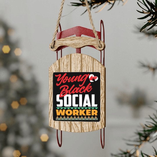 Young Black Social Workers Sled Ornaments