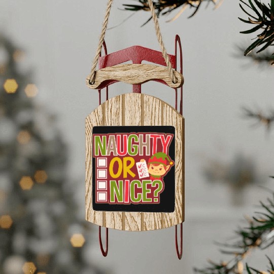 Playful Elf Naughty or Nice Holiday Fun Sled Ornaments