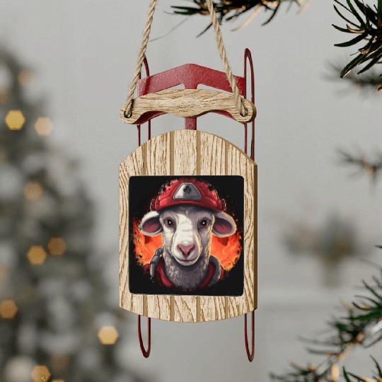 Sheep Firefighter Sled Ornaments