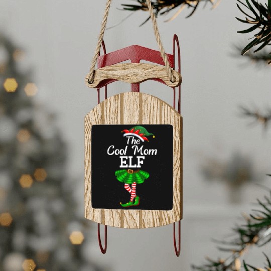 The Cool Mom Elf Christmas Matching Family Sled Ornaments